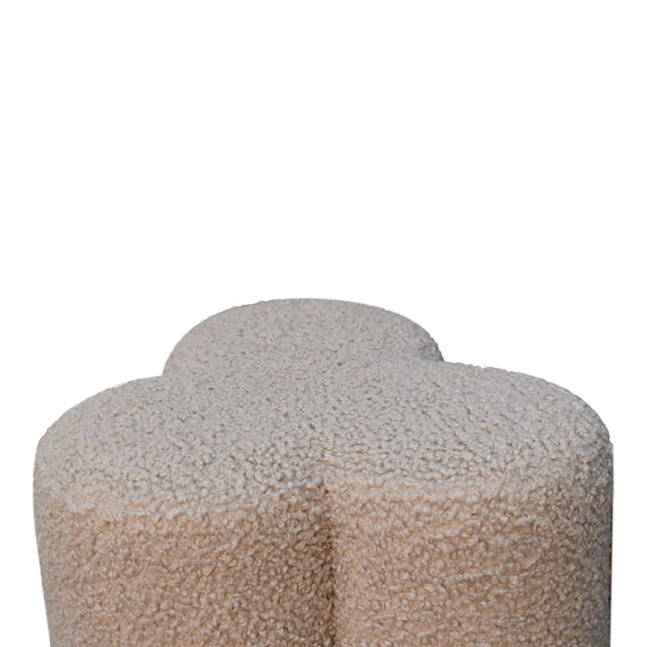 Handcrafted Mud Boucle Clover Footstool - Solid Mango Wood Accent Stool for Living Room - product view 6 showing...