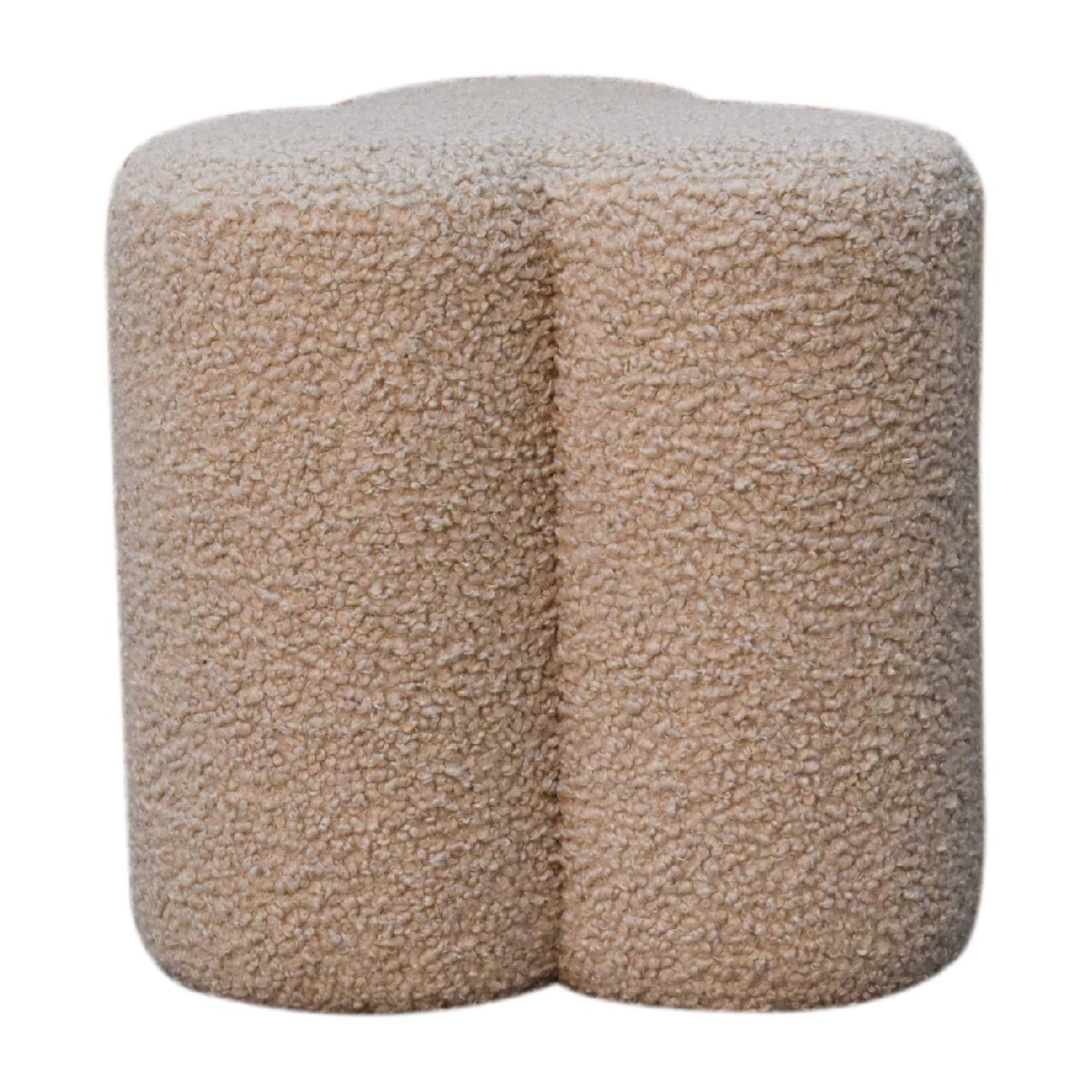 Handcrafted Mud Boucle Clover Footstool - Solid Mango Wood Accent Stool for Living Room - main view showing handcrafted...