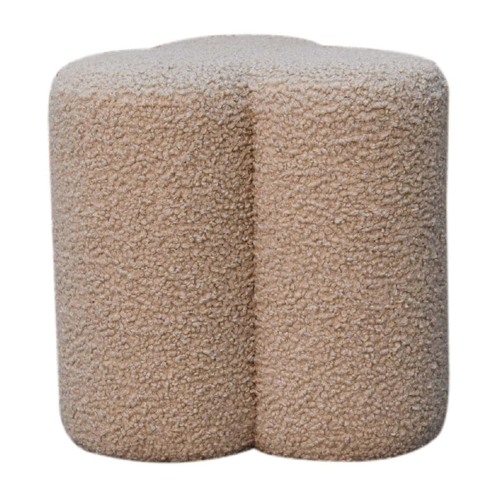 Handcrafted Mud Boucle Clover Footstool - Solid Mango Wood Accent Stool for Living Room - main view showing handcrafted...