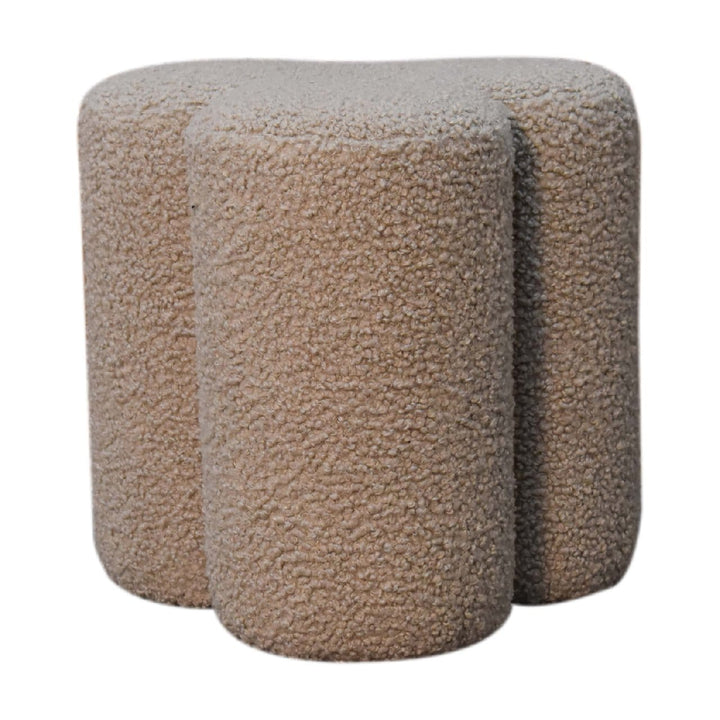Handcrafted Mud Boucle Clover Footstool - Solid Mango Wood Accent Stool for Living Room - product view 2 showing...