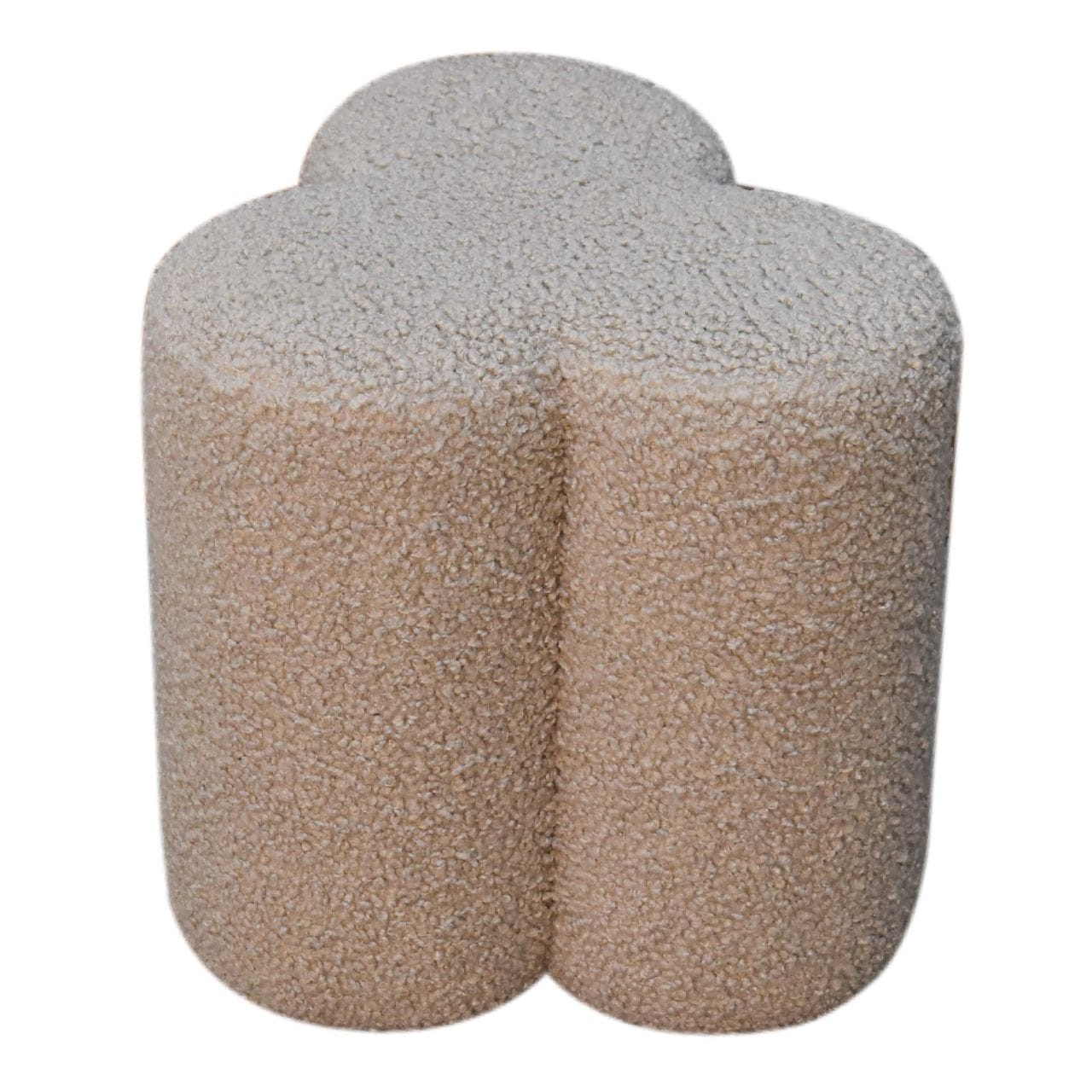 Handcrafted Mud Boucle Clover Footstool - Solid Mango Wood Accent Stool for Living Room - product view 4 showing...