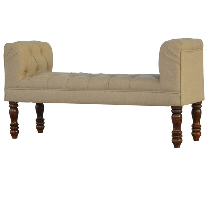 Handcrafted Mud Linen Bedroom Bench - Solid Mango Wood Seating Furniture for Entryway - product view 2 showing...