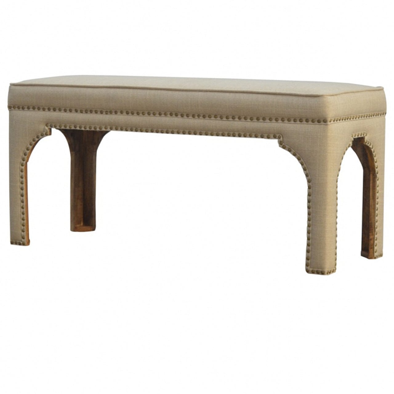Handcrafted Mud Linen Occasional Bench - Solid Mango Wood Seating Furniture for Entryway - main view showing handcrafted...