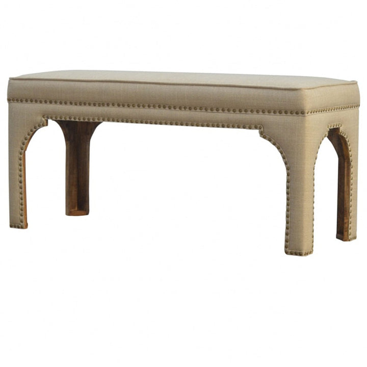 Handcrafted Mud Linen Occasional Bench - Solid Mango Wood Seating Furniture for Entryway - main view showing handcrafted...