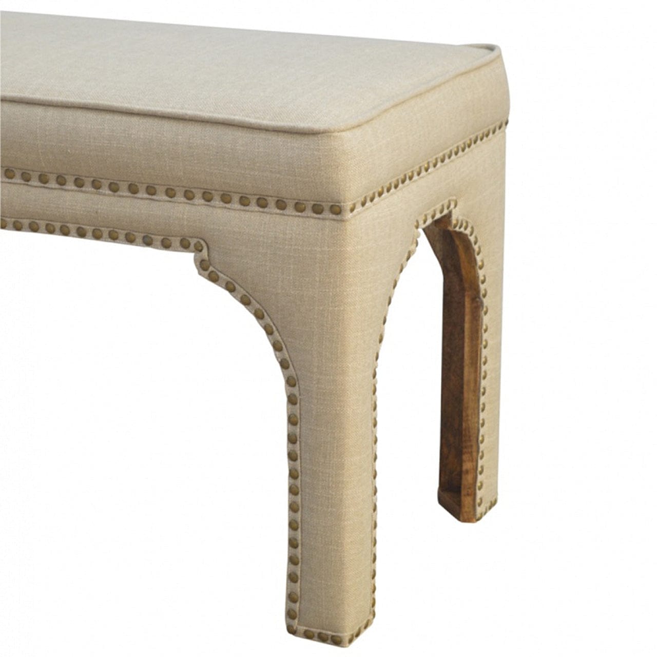 Handcrafted Mud Linen Occasional Bench - Solid Mango Wood Seating Furniture for Entryway - product view 4 showing...