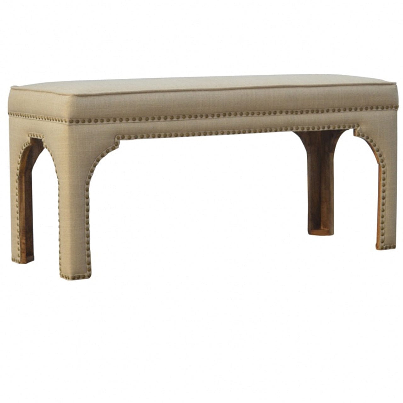 Handcrafted Mud Linen Occasional Bench - Solid Mango Wood Seating Furniture for Entryway - product view 2 showing...