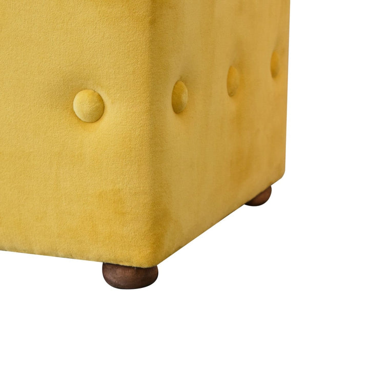 Mustard Velvet Lid Furniture with Crafted from Solid Mango Wood - product view 7 showing handcrafted solid mango wood...