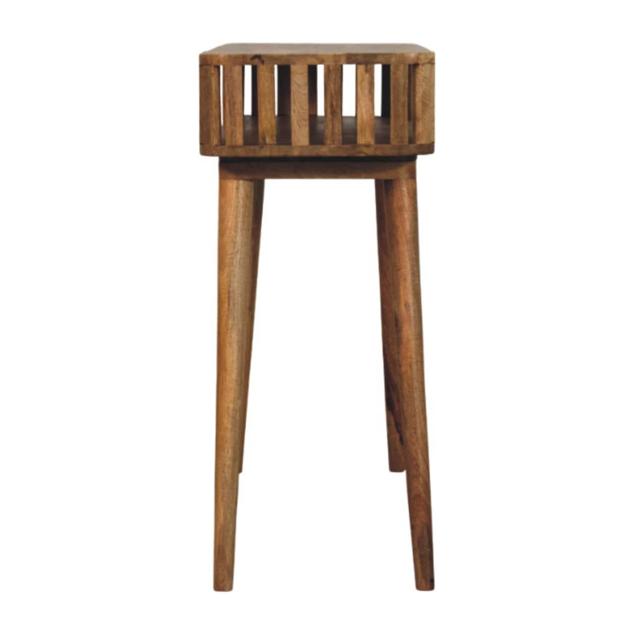 Handcrafted Slatted Oak-ish Console Table - Entryway & Hallway Table in Solid Mango Wood - product view 8 showing...