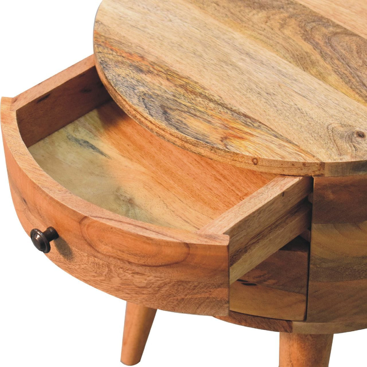 Handcrafted Odyssey Oak-ish Nightstand - Solid Mango Wood Bedside Table for Bedroom - product view 6 showing handcrafted...