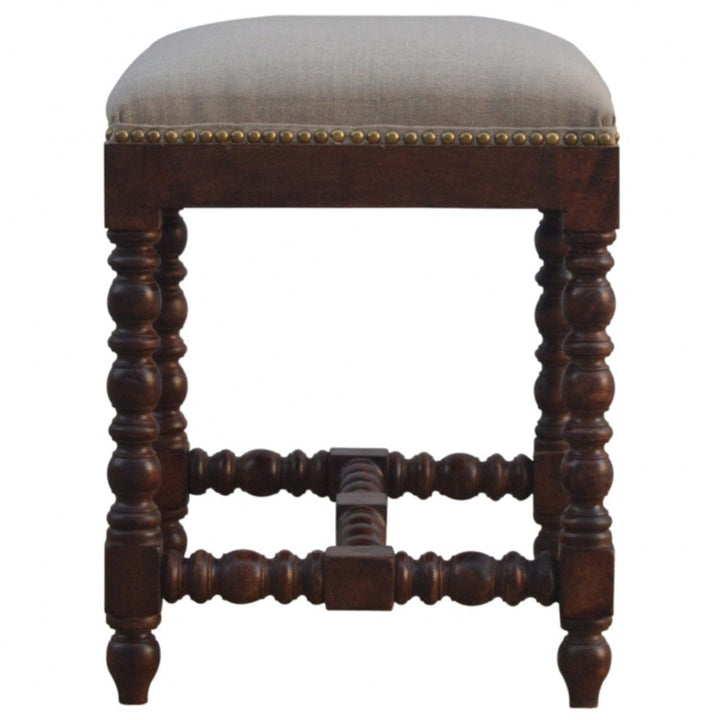 Handcrafted White Linen Occasional Footstool - Solid Mango Wood Accent Stool for Living Room - product view 6 showing...