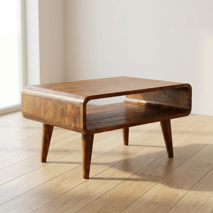 Handcrafted Open Chestnut Coffee Table - Solid Mango Wood Center Table for Living Room - main view showing handcrafted...