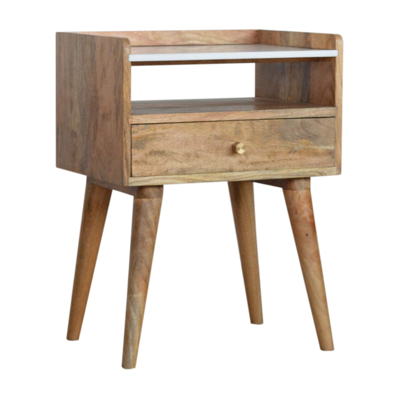 Handcrafted Open Slot Nightstand - Solid Mango Wood Bedside Table for Bedroom - product view 2 showing handcrafted solid...