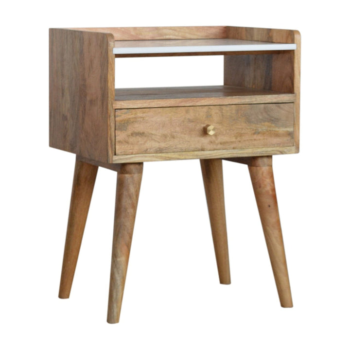 Handcrafted Open Slot Nightstand - Solid Mango Wood Bedside Table for Bedroom - product view 2 showing handcrafted solid...