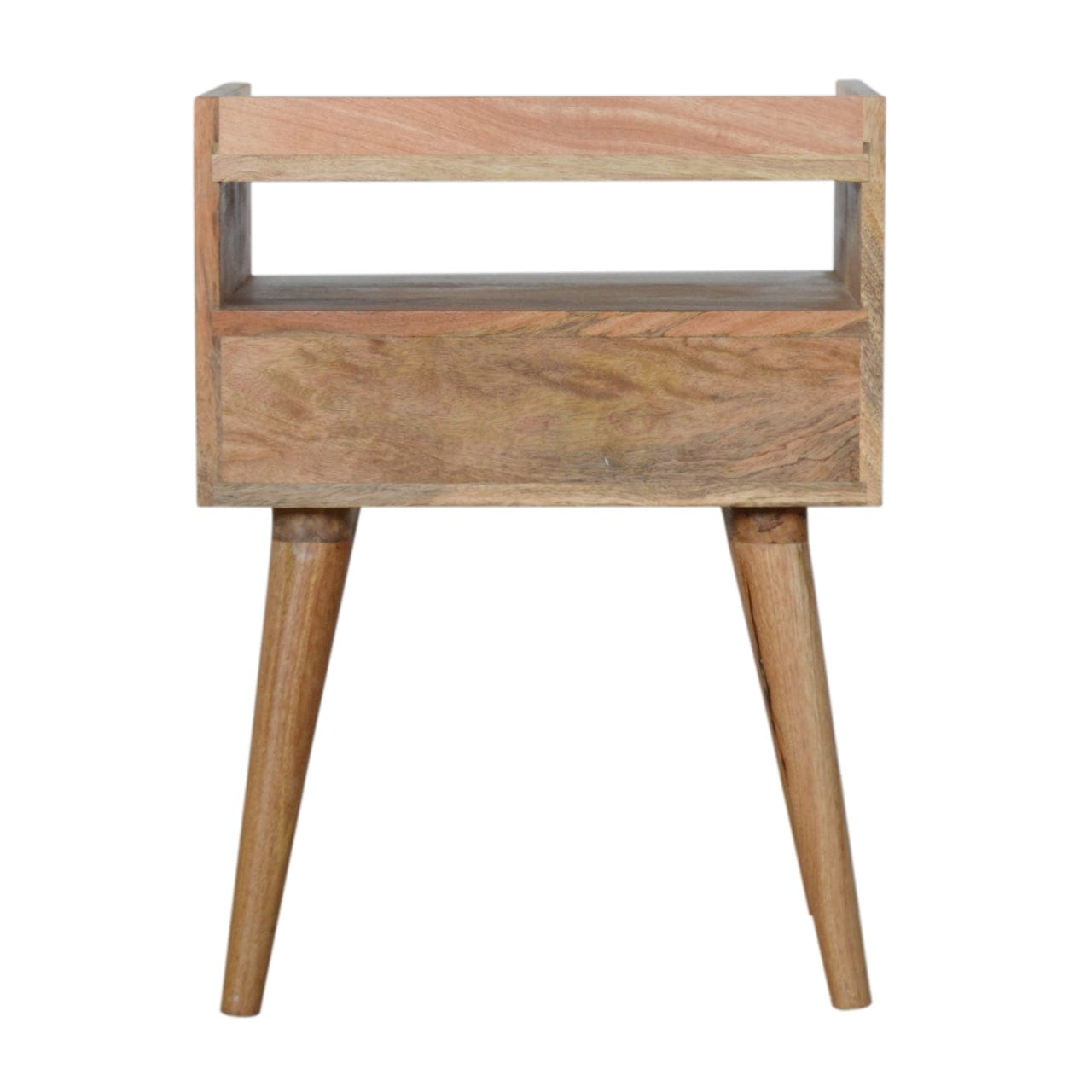 Handcrafted Open Slot Nightstand - Solid Mango Wood Bedside Table for Bedroom - product view 8 showing handcrafted solid...