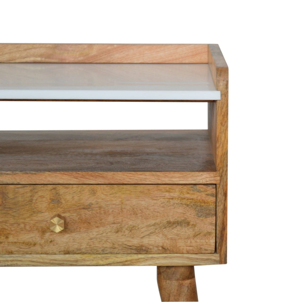 Handcrafted Open Slot Nightstand - Solid Mango Wood Bedside Table for Bedroom - product view 3 showing handcrafted solid...