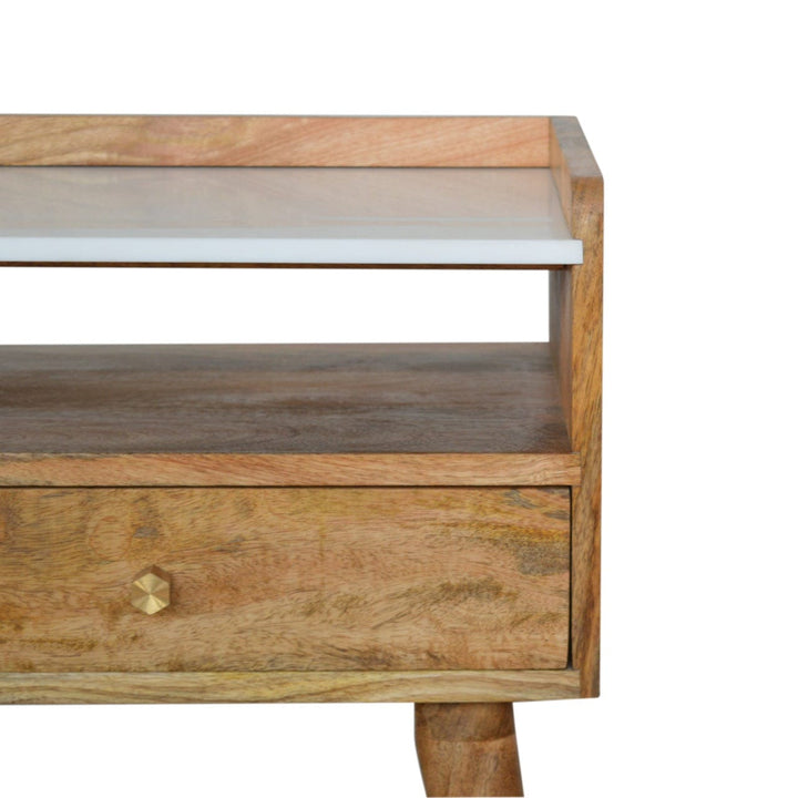Handcrafted Open Slot Nightstand - Solid Mango Wood Bedside Table for Bedroom - product view 3 showing handcrafted solid...