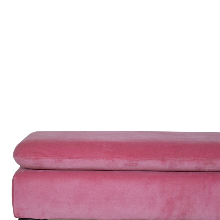 Handcrafted Pink Velvet Castor Bench - Solid Mango Wood Seating Furniture for Entryway - product view 7 showing...