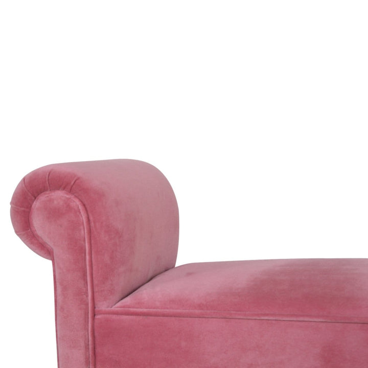 Handcrafted Pink Velvet Bench - Solid Mango Wood Seating Furniture for Entryway - product view 5 showing handcrafted...