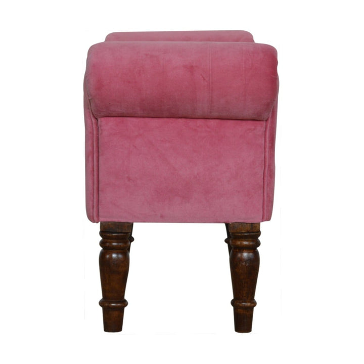Handcrafted Pink Velvet Bench - Solid Mango Wood Seating Furniture for Entryway - product view 8 showing handcrafted...