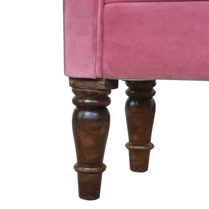 Handcrafted Pink Velvet Bench - Solid Mango Wood Seating Furniture for Entryway - product view 7 showing handcrafted...