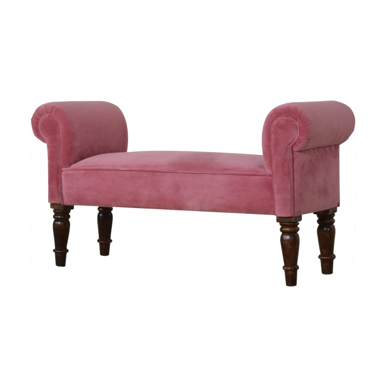 Handcrafted Pink Velvet Bench - Solid Mango Wood Seating Furniture for Entryway - product view 2 showing handcrafted...