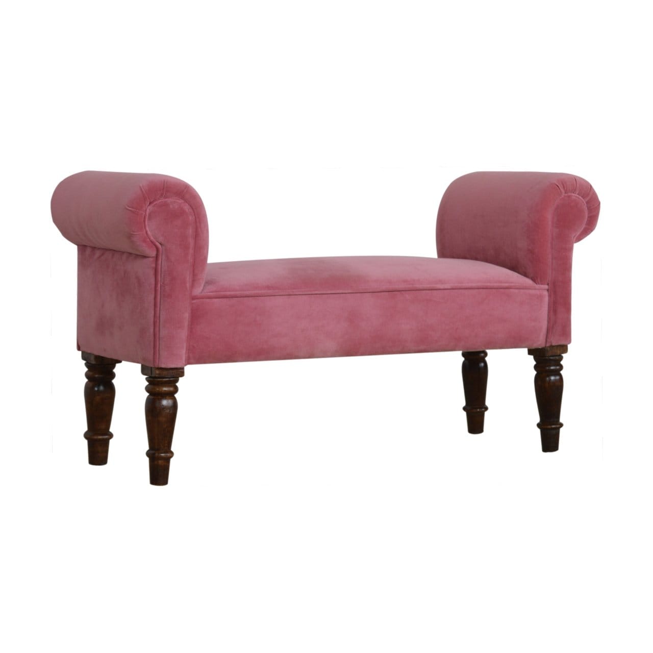 Handcrafted Pink Velvet Bench - Solid Mango Wood Seating Furniture for Entryway - main view showing handcrafted solid...