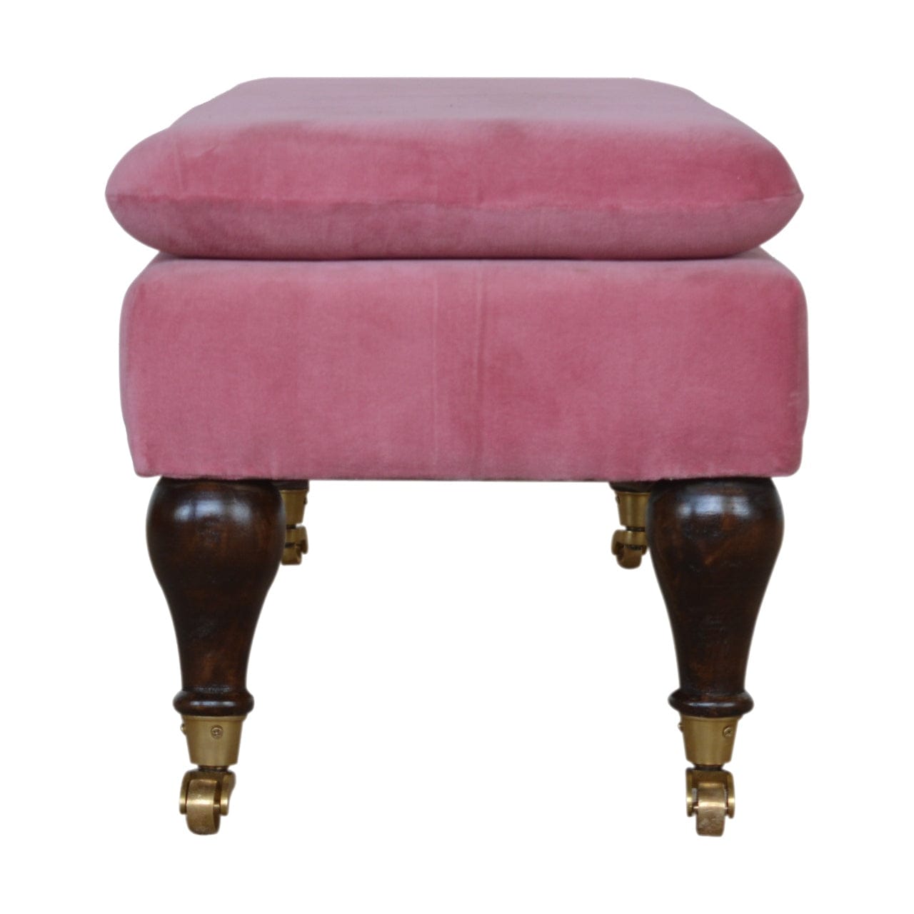 Handcrafted Pink Velvet Castor Bench - Solid Mango Wood Seating Furniture for Entryway - product view 8 showing...