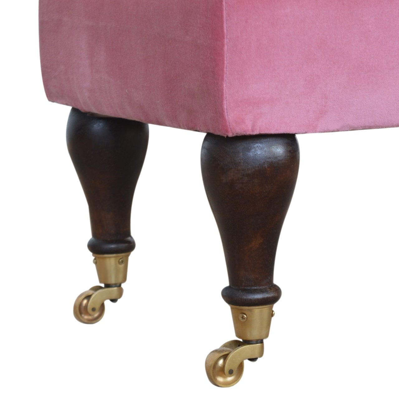 Handcrafted Pink Velvet Castor Bench - Solid Mango Wood Seating Furniture for Entryway - product view 5 showing...