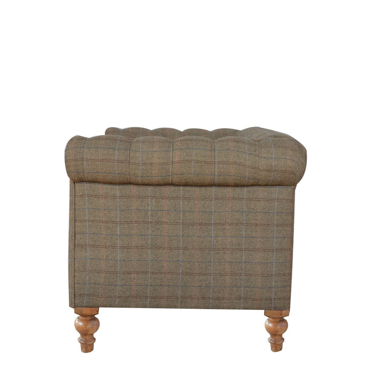 Multi Tweed 2 Seat Chesterfield Sofa - Upholstered Mango Wood Living Room Seating - product view 8 showing handcrafted...