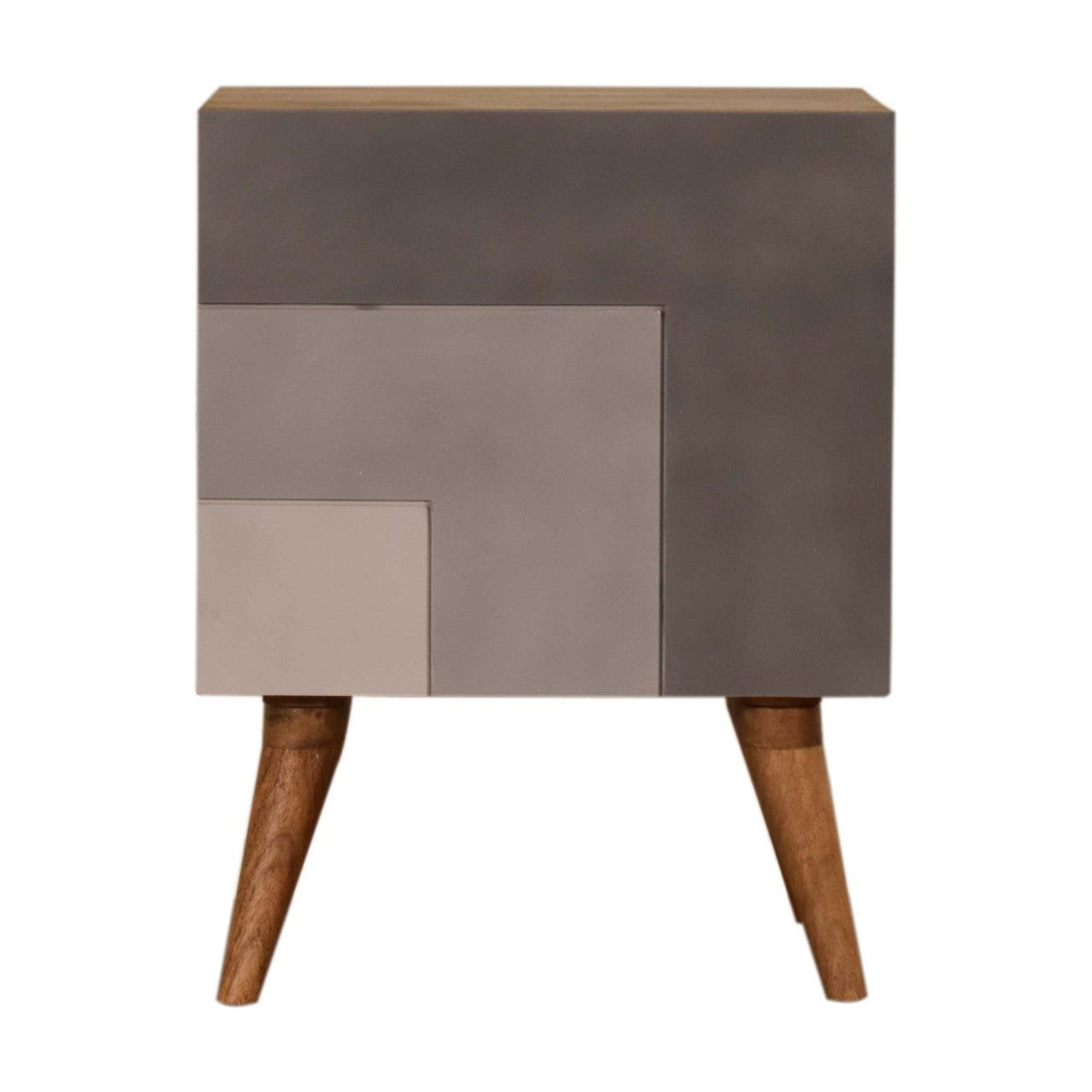 Handcrafted Quebec Grey Nightstand - Solid Mango Wood Bedside Table for Bedroom - main view showing handcrafted solid...