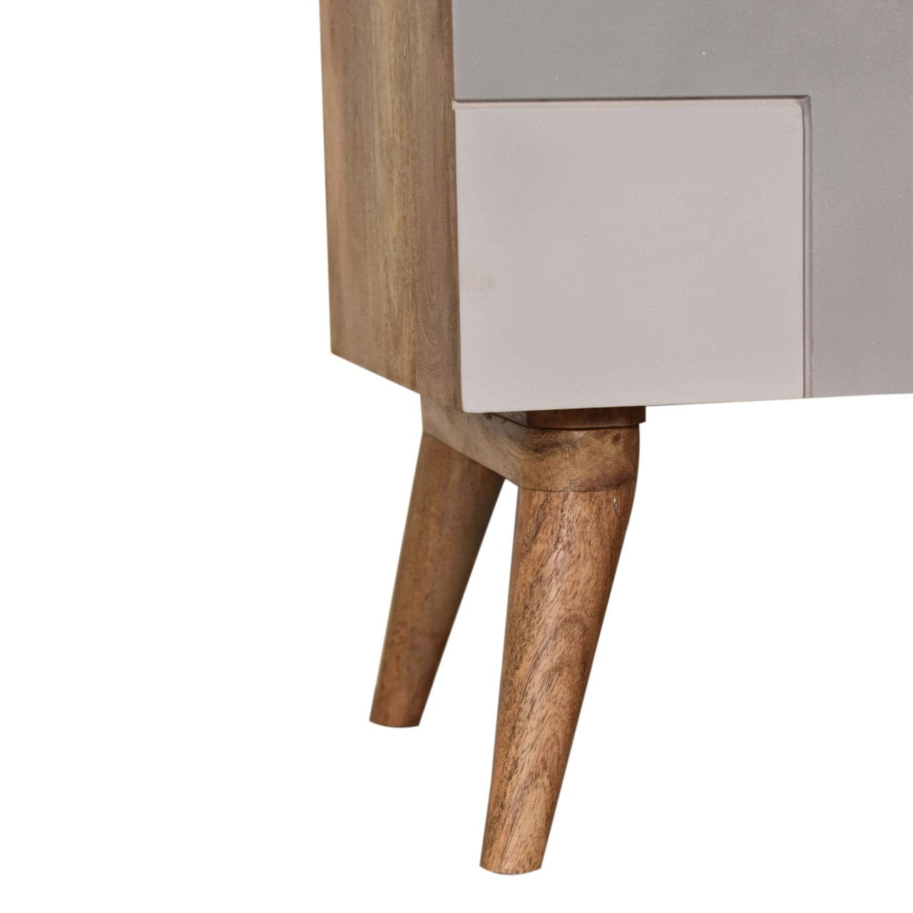 Handcrafted Quebec Grey Nightstand - Solid Mango Wood Bedside Table for Bedroom - product view 6 showing handcrafted...