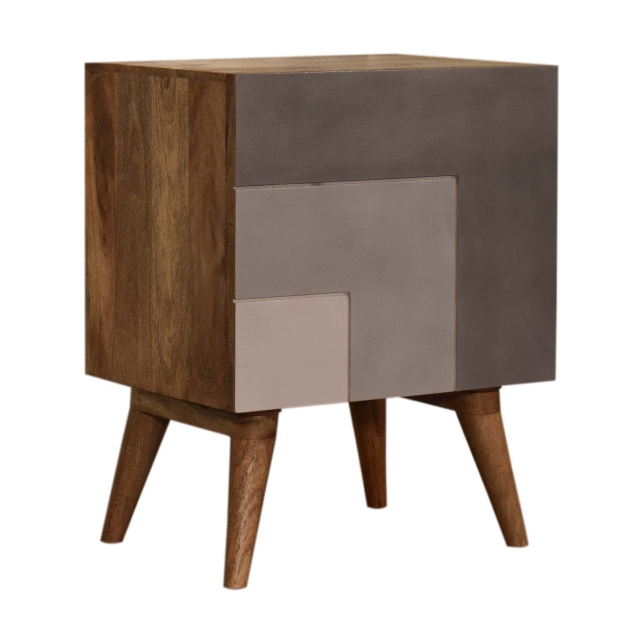 Handcrafted Quebec Grey Nightstand - Solid Mango Wood Bedside Table for Bedroom - product view 3 showing handcrafted...