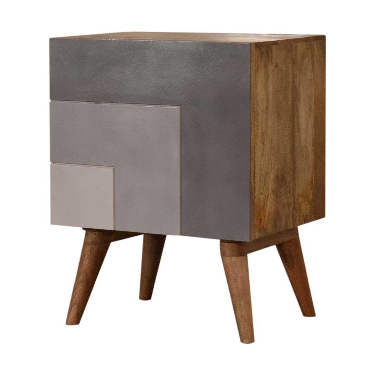 Handcrafted Quebec Grey Nightstand - Solid Mango Wood Bedside Table for Bedroom - product view 2 showing handcrafted...