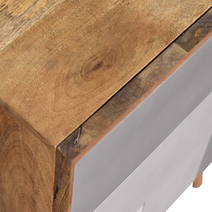 Handcrafted Quebec Grey Nightstand - Solid Mango Wood Bedside Table for Bedroom - product view 5 showing handcrafted...