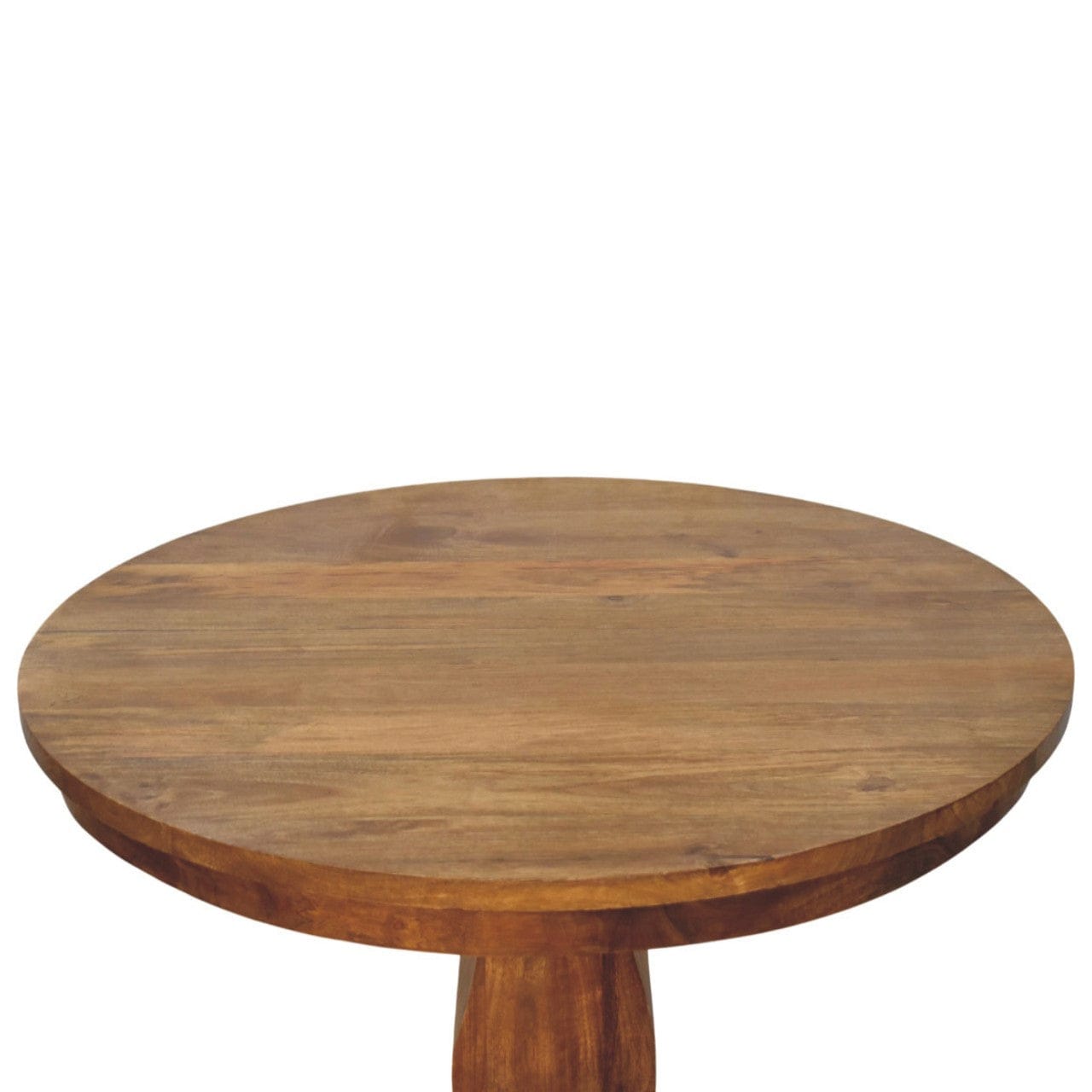 Round Dining Table in Amber Oak Tone - Solid Mango Wood Pedestal Dining Table - product view 6 showing handcrafted solid...