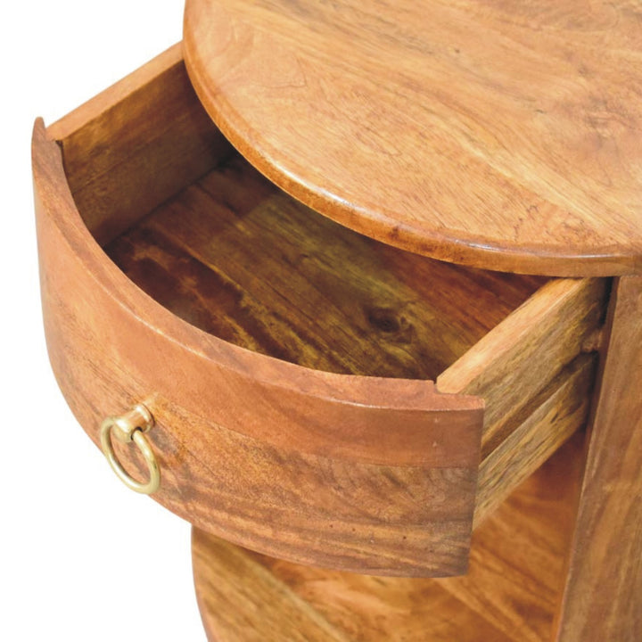 Amber Oak Bola Round Side Table in Solid Mango Wood - product view 4 showing handcrafted solid mango wood side table
