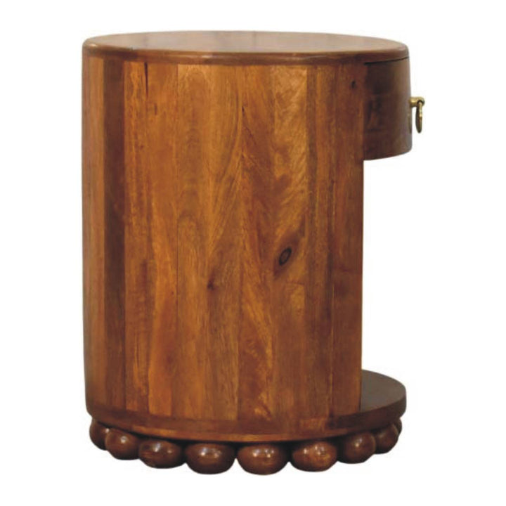 Amber Oak Bola Round Side Table in Solid Mango Wood - product view 7 showing handcrafted solid mango wood side table