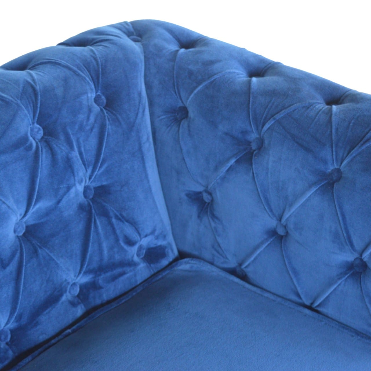 Handcrafted Royal Blue Velvet Chesterfield Sofa - Solid Mango Wood Couch for Living Room - product view 2 showing...