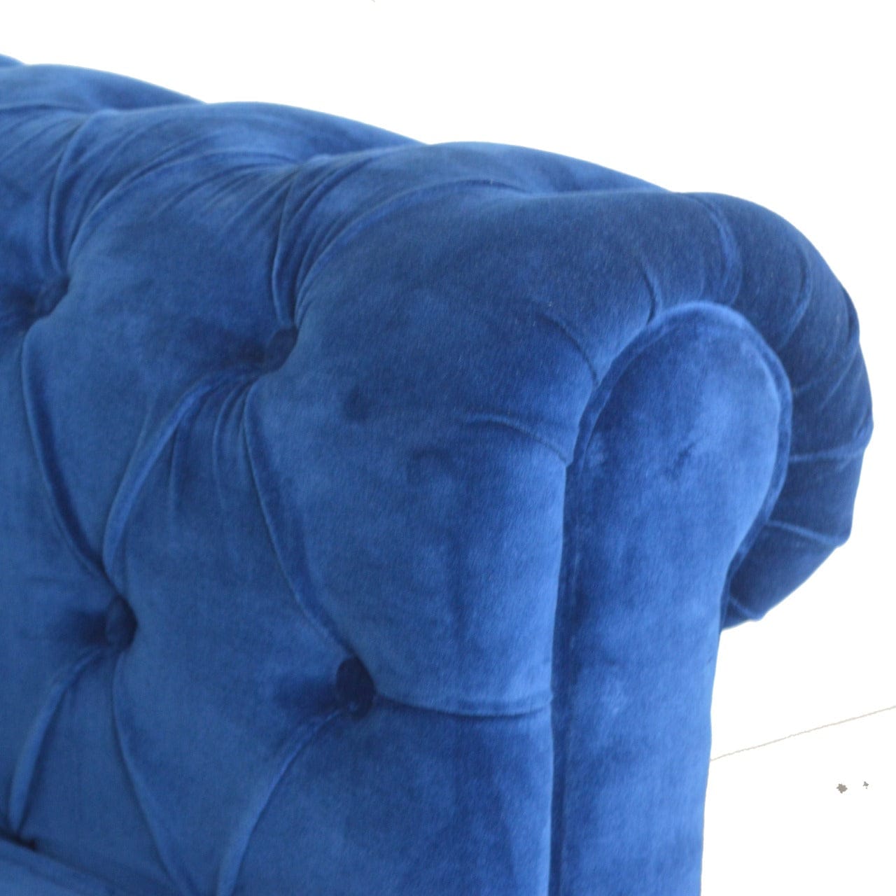 Handcrafted Royal Blue Velvet Chesterfield Sofa - Solid Mango Wood Couch for Living Room - product view 4 showing...