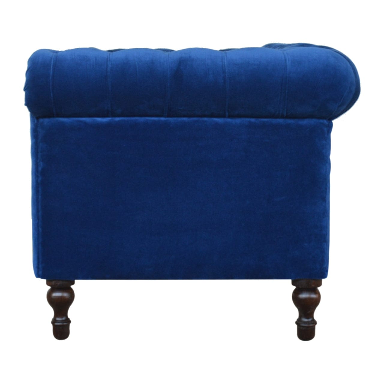 Handcrafted Royal Blue Velvet Chesterfield Sofa - Solid Mango Wood Couch for Living Room - product view 6 showing...