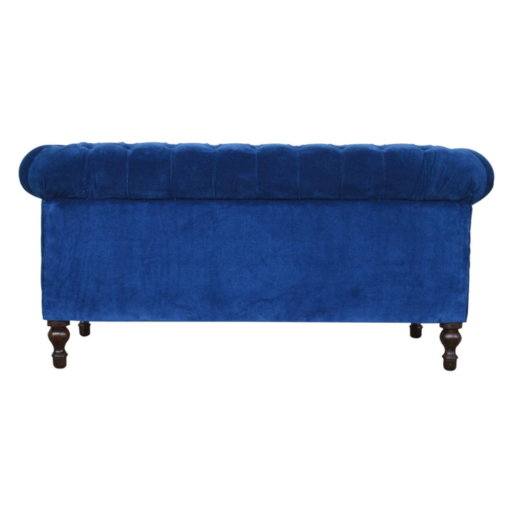 Handcrafted Royal Blue Velvet Chesterfield Sofa - Solid Mango Wood Couch for Living Room - product view 8 showing...