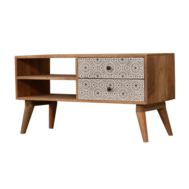 Handcrafted Sendai TV Stand - Solid Mango Wood Entertainment Center for Living Room - main view showing handcrafted solid...