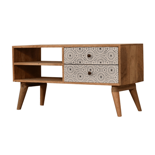 Handcrafted Sendai TV Stand - Solid Mango Wood Entertainment Center for Living Room - product view 4 showing handcrafted...