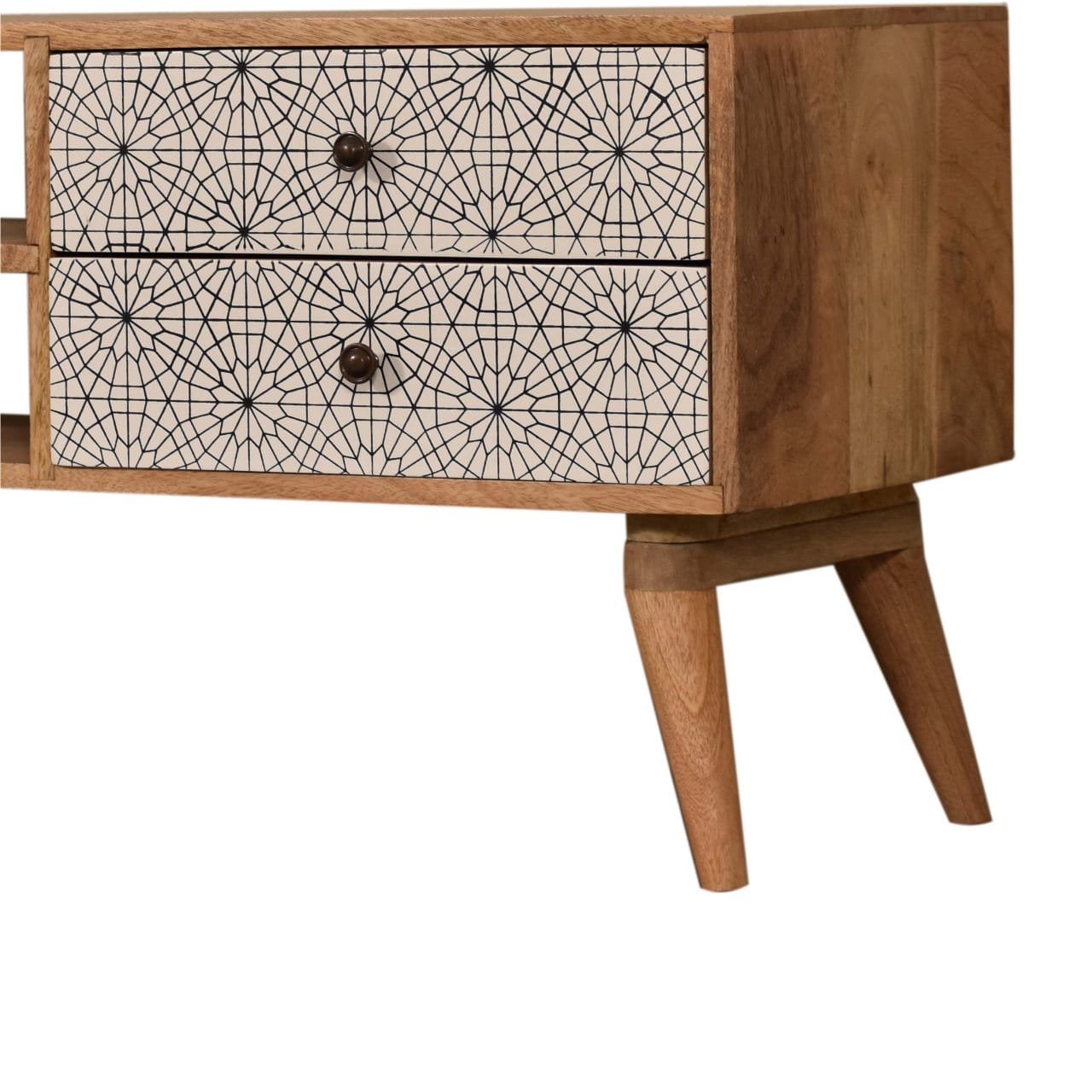 Handcrafted Sendai TV Stand - Solid Mango Wood Entertainment Center for Living Room - product view 2 showing handcrafted...