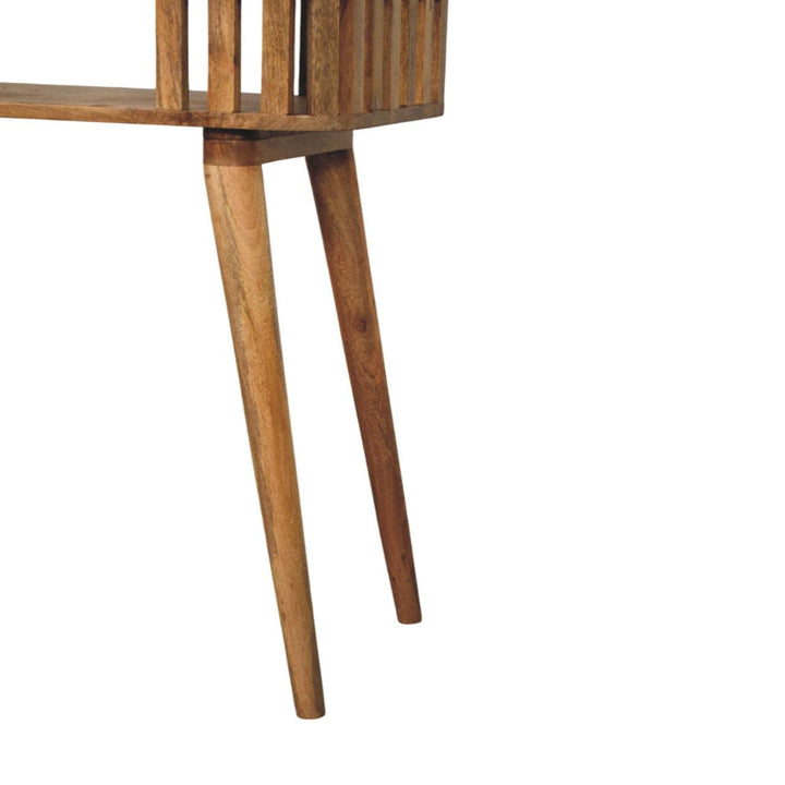 Handcrafted Slatted Oak-ish Console Table - Entryway & Hallway Table in Solid Mango Wood - product view 7 showing...