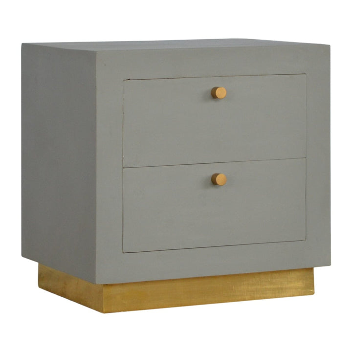 Handcrafted Sleek Cement Nightstand - Solid Mango Wood Bedside Table for Bedroom - main view showing handcrafted solid...