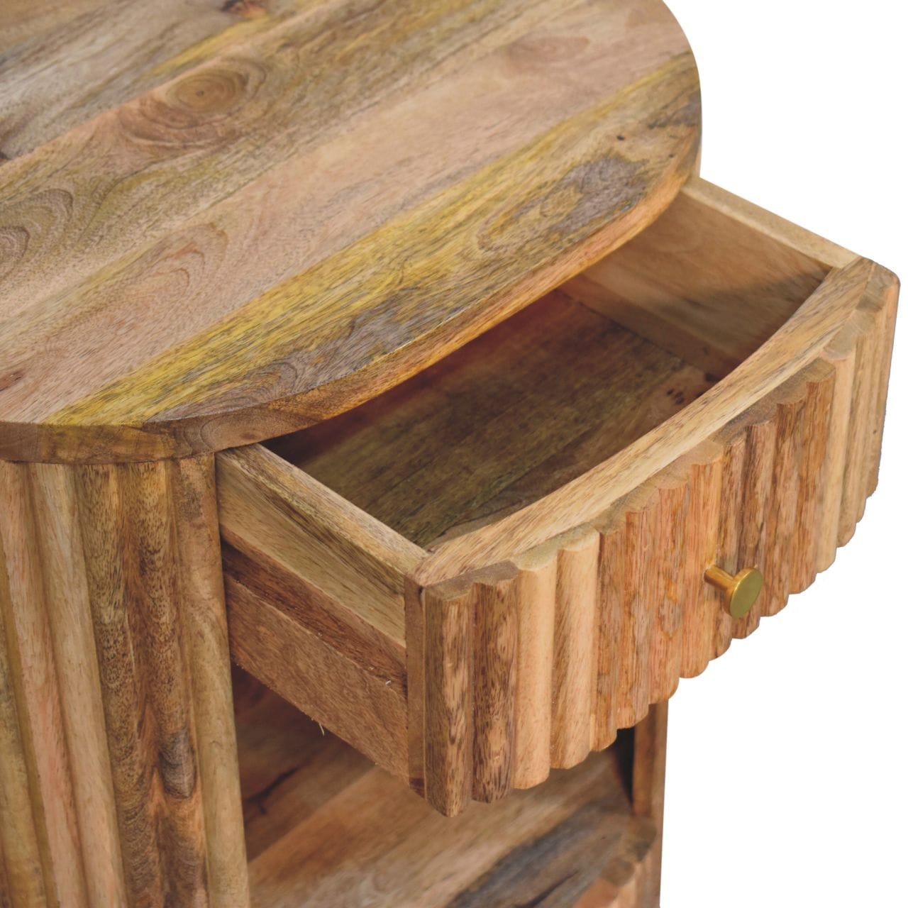 Handcrafted Soba Ball Open Slot Nightstand - Solid Mango Wood Bedside Table for Bedroom - product view 6 showing...