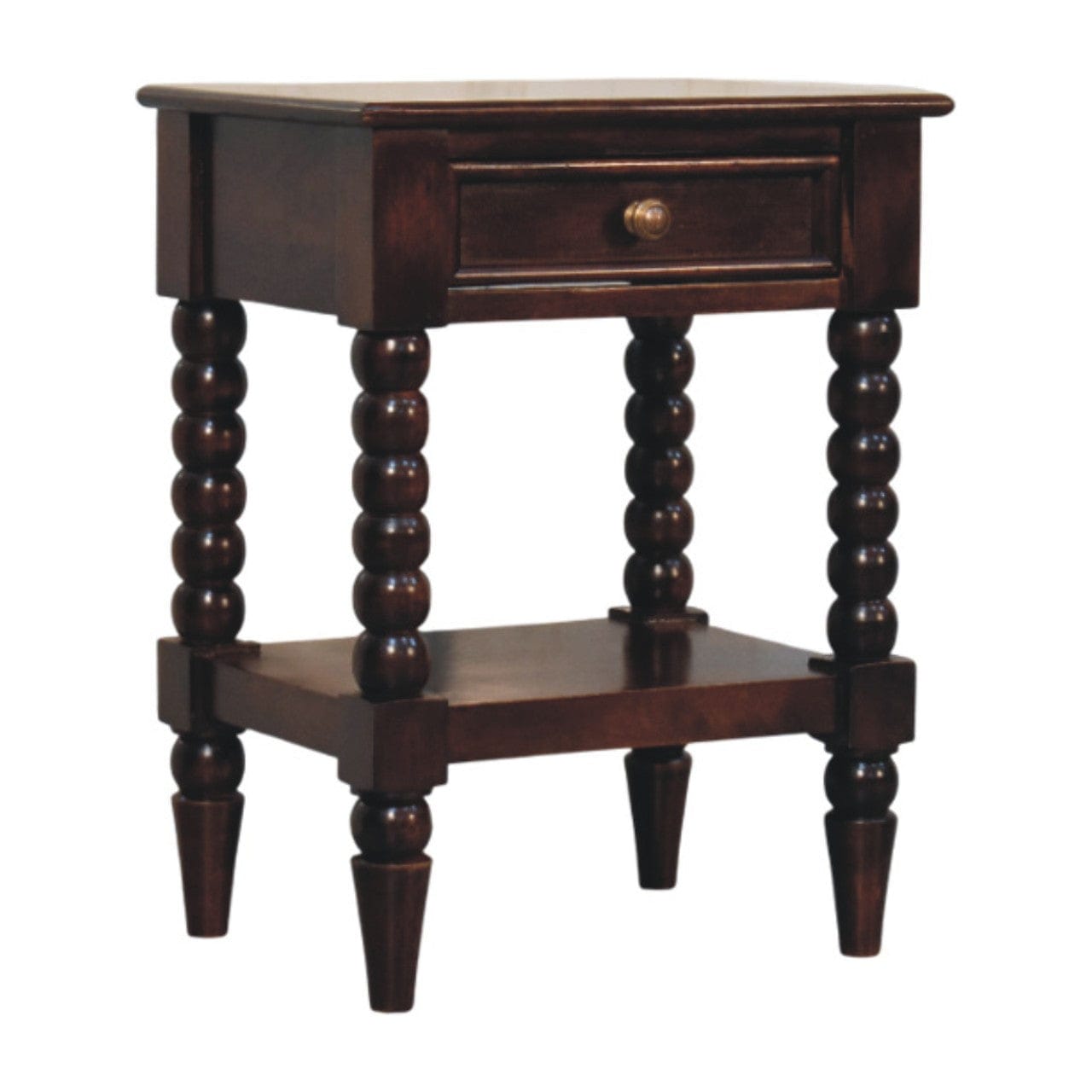 Handcrafted Vienna 1-Drawer Nightstand - Solid Mango Wood Bedside Table for Bedroom - product view 2 showing handcrafted...