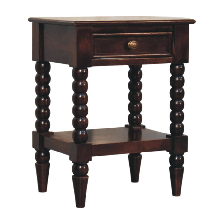 Handcrafted Vienna 1-Drawer Nightstand - Solid Mango Wood Bedside Table for Bedroom - product view 2 showing handcrafted...