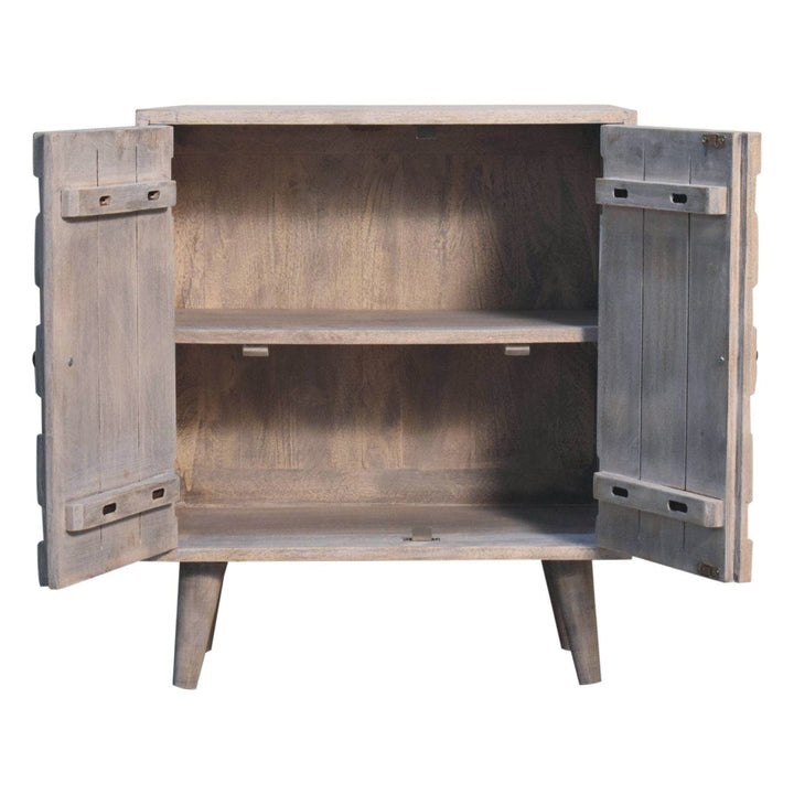 Carved Mini Solid Woodapple Stone Finish Sideboard - Solid Mango Wood Buffet Cabinet for Dining Room - product view 7...